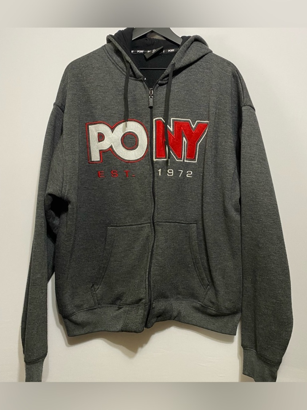 Vintage Y2K Pony Sweatshirt Size XL Gray Full Zip Hoodie Streetwear Skater